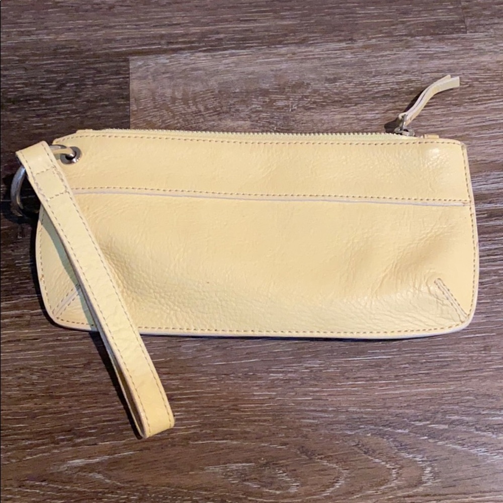 pale yellow leather clutch